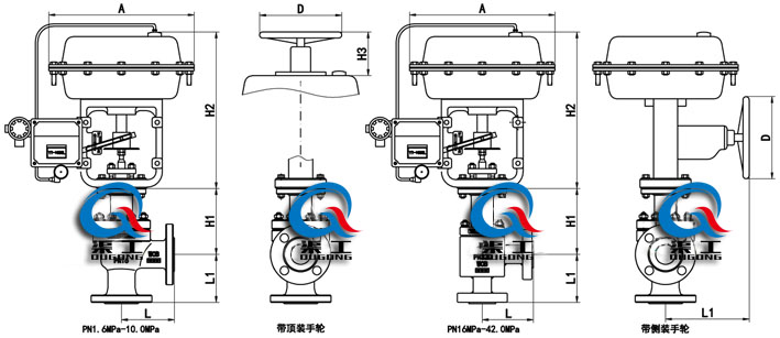 氣動薄膜角式調(diào)節(jié)閥（外形尺寸圖）